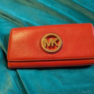 MICHAEL Michael Kors Orange Wallet Pebbled Leather